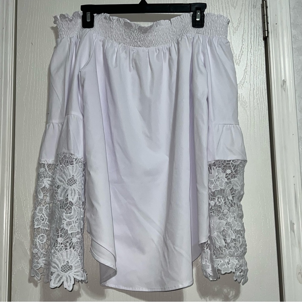Off shoulder white lace blouse